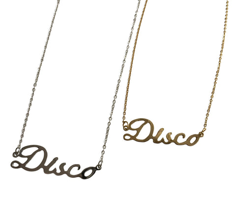 Disco Script Necklace, Music Genre Pendant, Well Done Goods