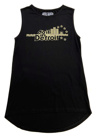 black muscle tank with gold do it in Detroit screen printed on the front