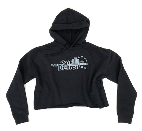 Do It In Detroit Cropped Hoodie. Mayor Coleman Young Slogan, 1984 Vintage-Style Women's Cropped Pullover Hooded Sweatshirt
