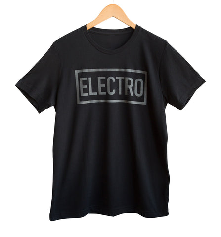 Electro Text Print Black Crew Neck T-Shirt, Well Done Goods