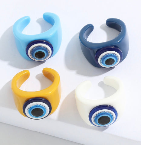 Evil Eye Ring, Adjustable Acrylic Rings