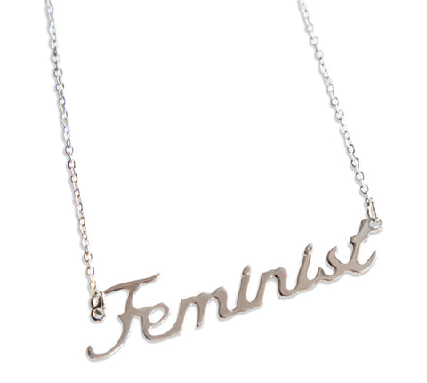Feminist Silver Script Necklace Pendant, by Well Done Goods