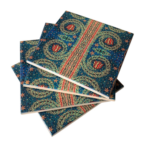 Fisher Building Floral Print Mosaic Drink Coaster, Well Done Goods