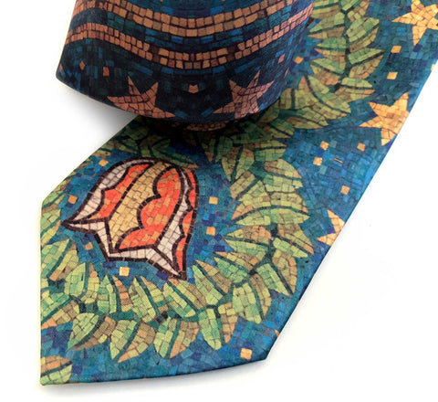 Fisher Building Mosaic Tie, Floral Print Necktie, by Cyberoptix