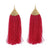 Fuchsia Tassel Earrings, Brass Triangle Accent. Well Done Goods