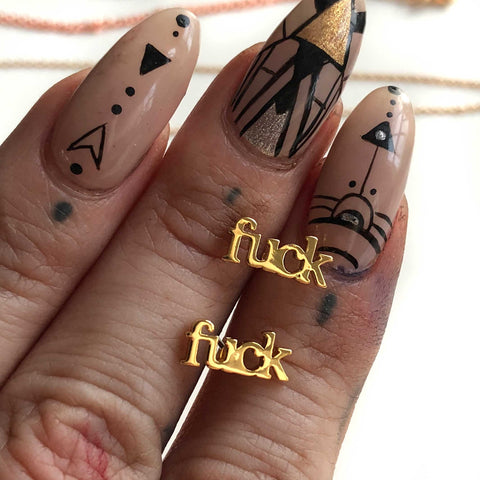 Tiny "Fuck" Stud Earrings, gold