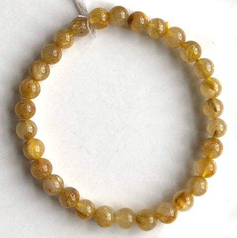 Golden Rutile Quartz, Rare Stone Bead Mala Stretch Bracelet