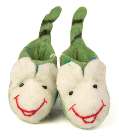 Spotted Tiger Wool Booties, Green Tiger Booties, by Well Done Goods