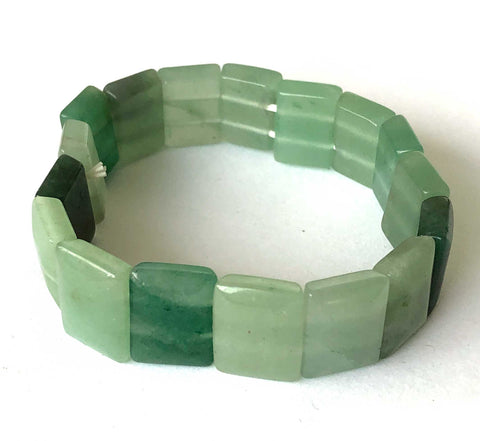 Green Aventurine Large Flat Stone Bead Mala Stretch Bracelet