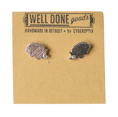 Hedgehog Silver Stud Earrings, Well Done Goods