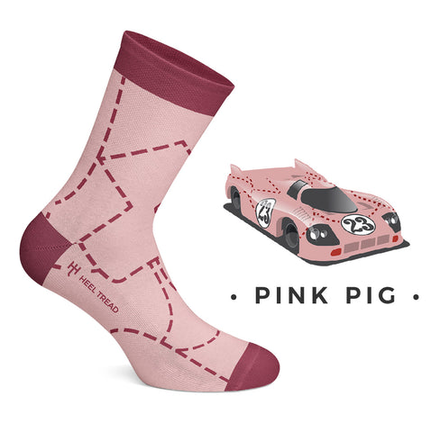 Pink Pig Socks. Racing Livery Seamless Knit Men's Socks, by Heel Tread