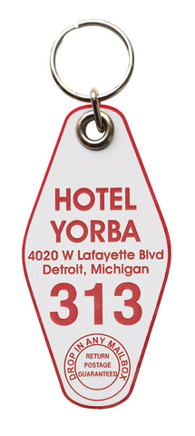 Hotel Yorba Keychain Tag, Crimson and White, by Well Done Goods