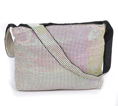 Metal Mesh Shoulder Bag: Iridescent White