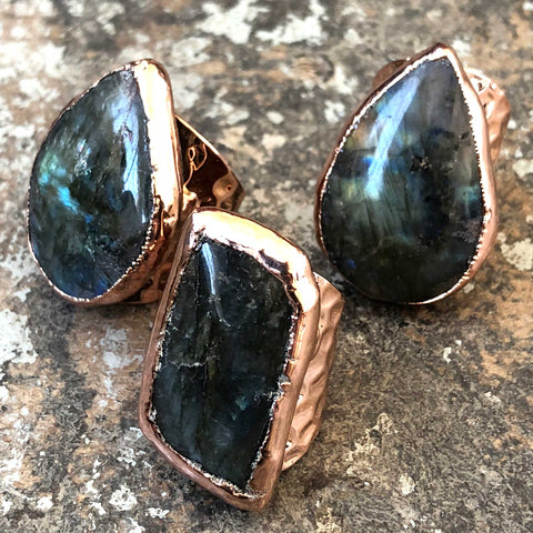 Labradorite Adjustable Stone Ring, Rose Gold