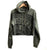 Manhole Cover Women's Cropped Pullover Hoodie, Military Green - Detroit Tire Print
