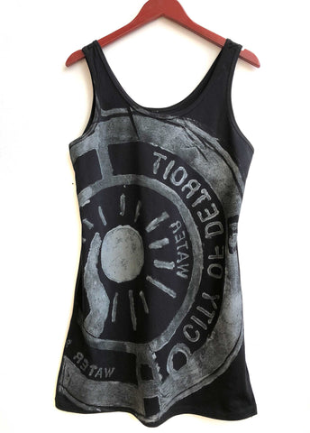 Manhole Cover Tank Dress, Black. Spirit of Detroit