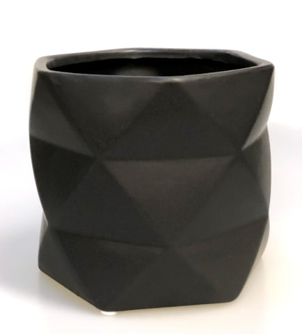 Matte Black Geometric Prism Vase, Medium. Ceramic Planter