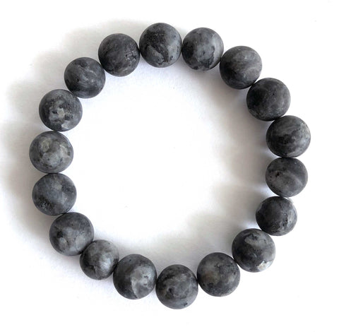 Matte Grey Jasper, Stone Bead Mala Stretch Bracelet, 10mm