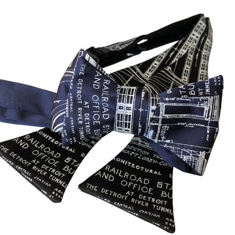 MCS Blueprint Bow Tie, Detroit Train Station Tie, Well Done Goods