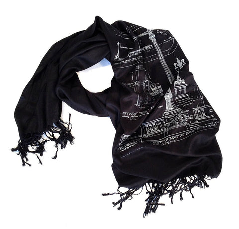 Blueprint Scarf: Ironwork Detail, Detroit Train Station. Black. Well Done Goods by Cyberoptix