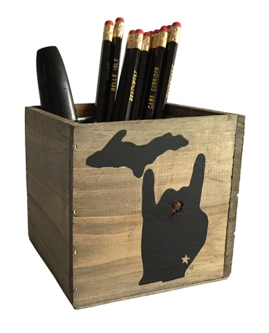 Solid Michigan Metal Mitten Reclaimed Wood Desk Organizer, Well Done Goods