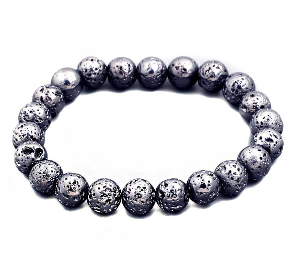 Electroplated Lava Stone Mala Bead Bracelets, silver, copper