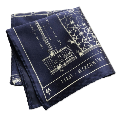 Capitol Theatre Detroit 1921 Blueprint Pocket Square, Navy Blue