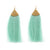 Mint Green Tassel Earrings, Brass Triangle Accent. Well Done Goods