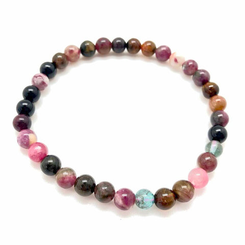 Mixed Tourmaline Stone Bead Mala Stretch Bracelet