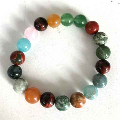 Mixed Stone Beaded Mala Stretch Bracelet, 10mm
