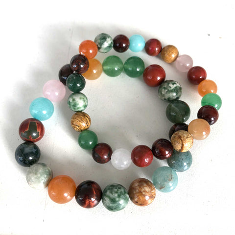 Mixed Stone Beaded Mala Stretch Bracelets