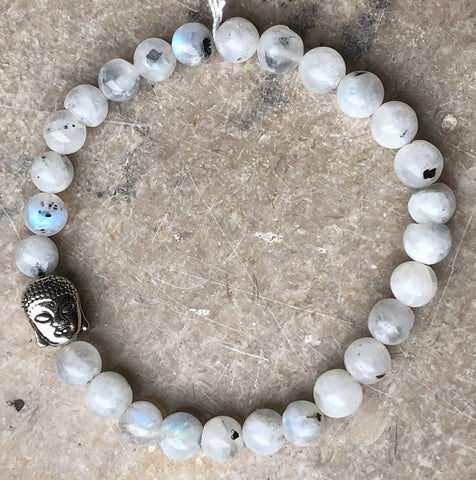 Rainbow Moonstone Mala Bracelet, (White Labradorite) Stone Bead Mala Stretch Bracelet