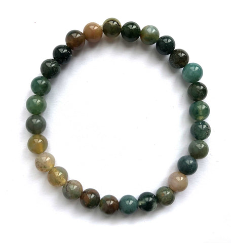 Moss Agate Stone Bead Mala Stretch Bracelet