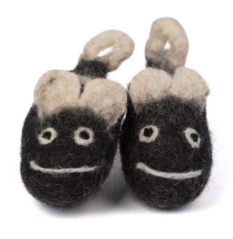 Mouse w/ Loop Tail Wool Booties, Charcoal and Cream, Well Done Goods