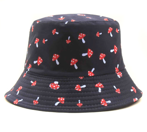 Mushroom Bucket Hat, all over print on black