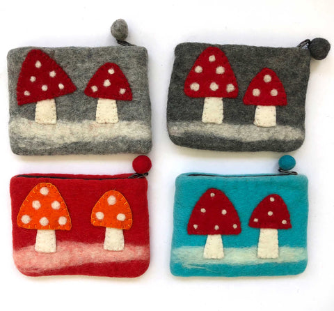 Mushroom Wool Felt Zipper Pouches - Fair Trade Craft from Nepal