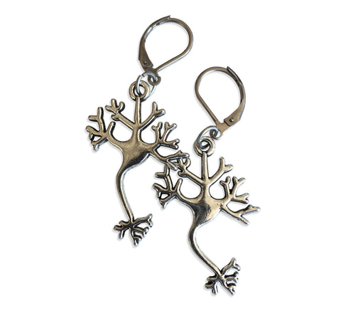 Axon & Dendrite, Silver Neuron Nerve Cell Earrings, Well Done Goods