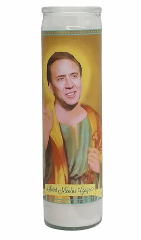 Saint Nicolas Cage Prayer Candle. Celebrity Saint Prayer Candle, by Mose Mary & Me