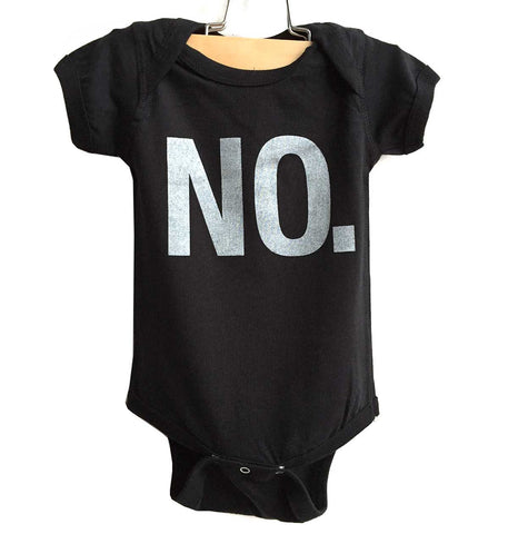 NO. Baby Onesie, Black Text Print Creeper, Well Done Goods