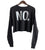 No., Text Printed Women's Cropped Black Crew Neck Sweatshirt