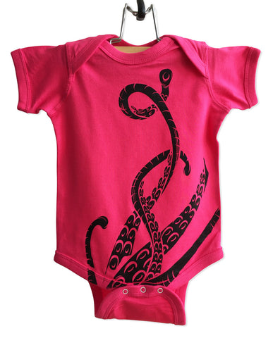 Octopus Print Baby Onesie, Fuchsia Sucker Tentacle Creeper