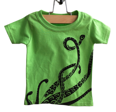Octopus Tentacle Print Toddler T-Shirt, Lime Green. Well Done Goods by Cyberoptix