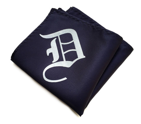 Navy Blue Old English D Printed Pocket Square, Detroit D, by Cyberoptix