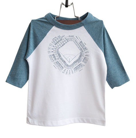 Old Tiger Stadium, Navin Field Blueprint Raglan Toddler T-Shirt, Well Done Goods