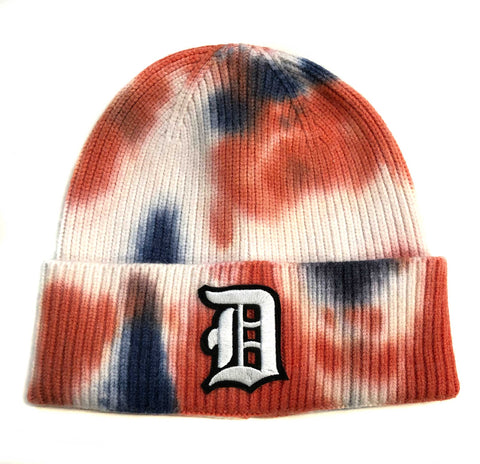 Detroit Old English D Patch Tie Dye Beanie Cap - Orange, Fuchsia or Turquoise