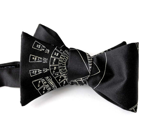 Old Tiger Stadium Blueprint Bow Tie, Ivory-Cream on Black Tie, Well Done Goods