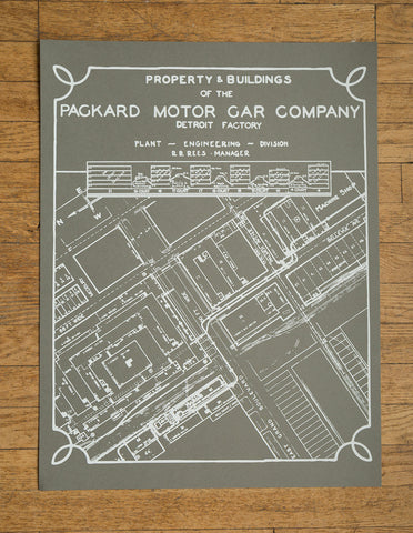 Packard Plant Engineering Blueprint Silkscreened Poster Print, 19"x 25"