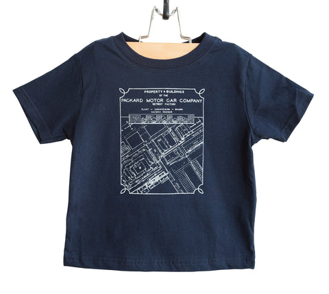 Packard Plant Engineering Blueprint White on Navy Toddler T-Shirt, Well Done Goods
