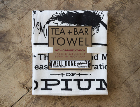 Opium Apothecary Label Organic Cotton Flour Sack Towel, Screen-printed Poppy Print, Well Done Goods by Cyberoptix