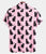 Black Cat Print Short Sleeve Button-up Shirt, pink